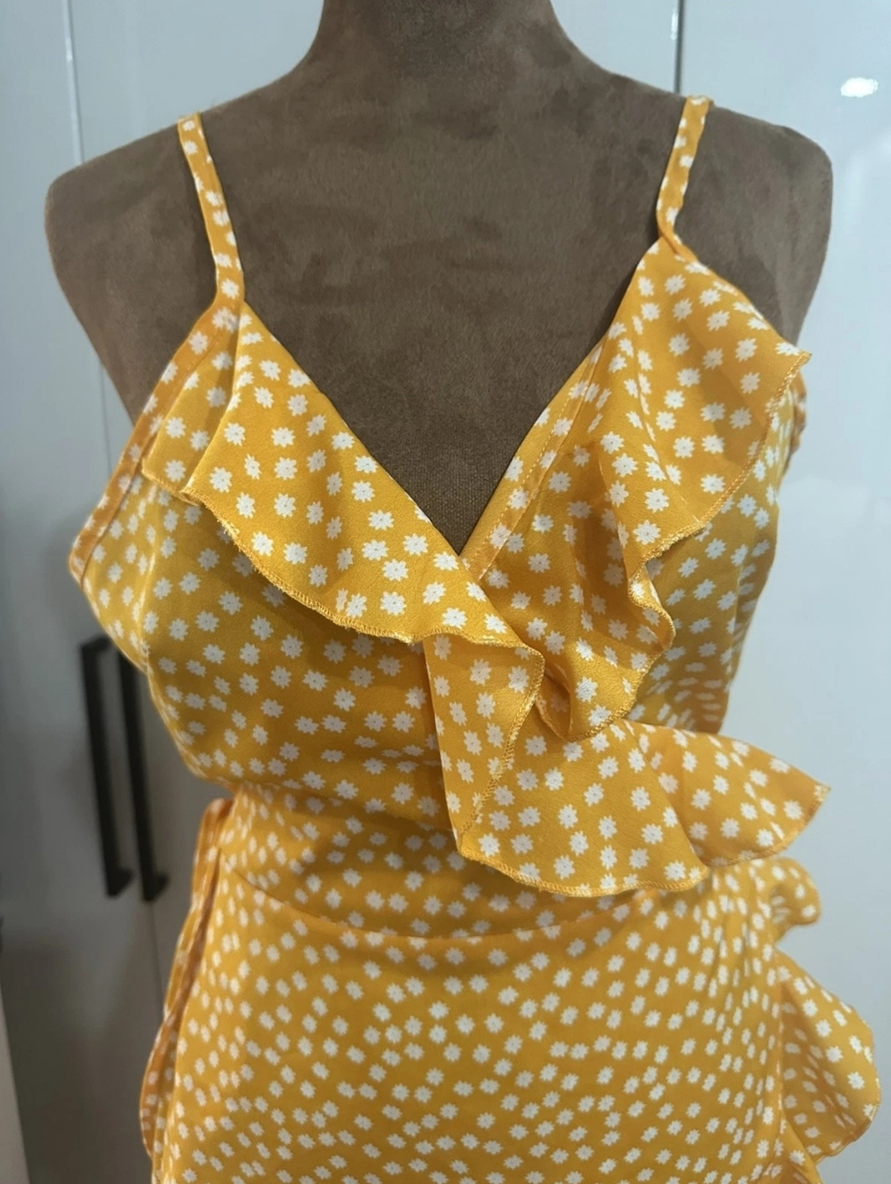 Yellow Floral Ruffle Wrap Dress